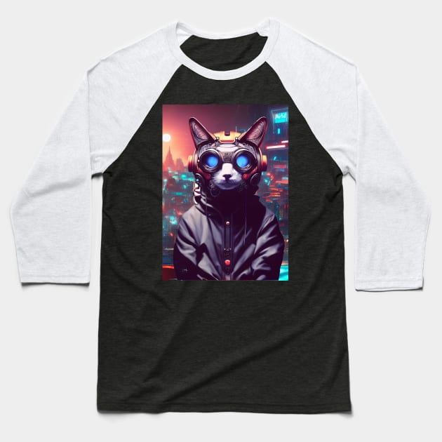 Cool Japanese Techno Cat In Japan Neon City Baseball T-Shirt by star trek fanart and more